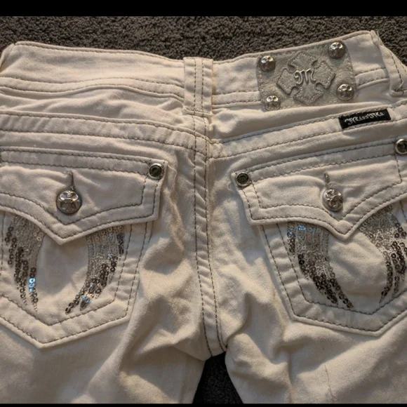 White Jeans with Silver Sequin Detail - Picture 1 of 5